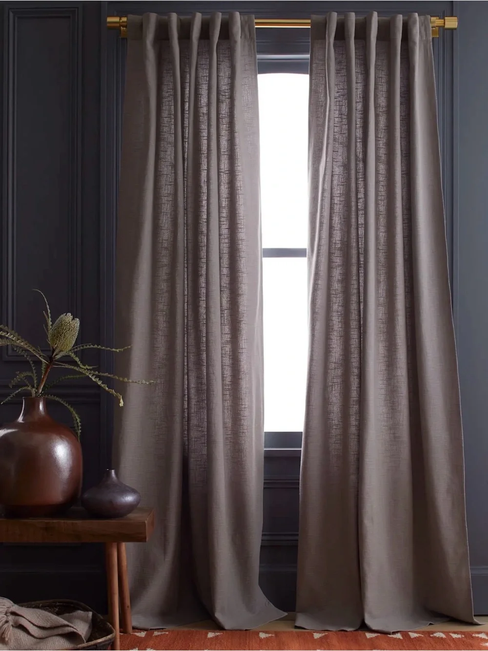 Grey Cotton Slub Lined Curtain Panel 48x96 - Retail $55
